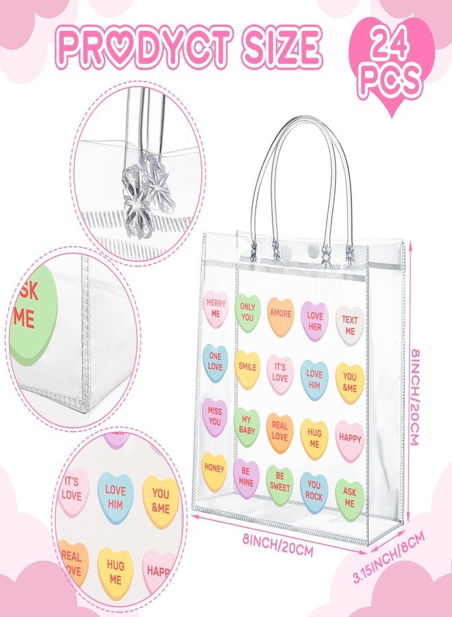 Uiifan 24 Valentine's Day Clear PVC Gift Bags Valentines Conversation Hearts Transparent Sayings Bags with Handle Conversation Hearts Tote Bag Galentines Day Reusable Gift Wrap Tote - Image 3